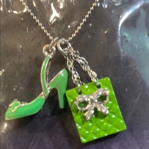 Green Shoe and Bag Charm Necklace